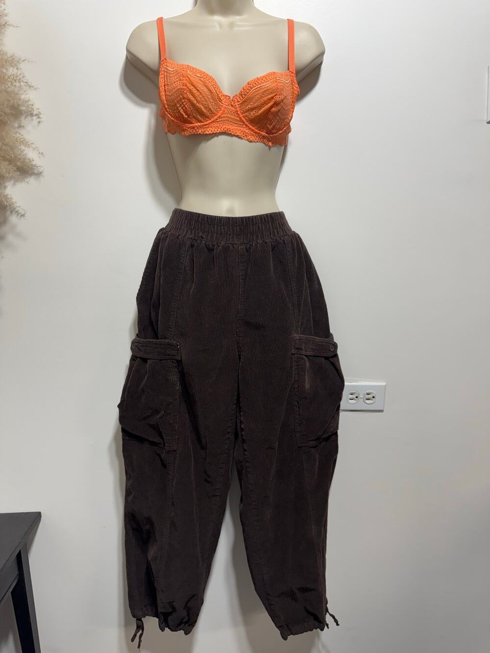 Urban Outfitters Brown Corduroy Utility Baggy Pants Size M Cinched Hem